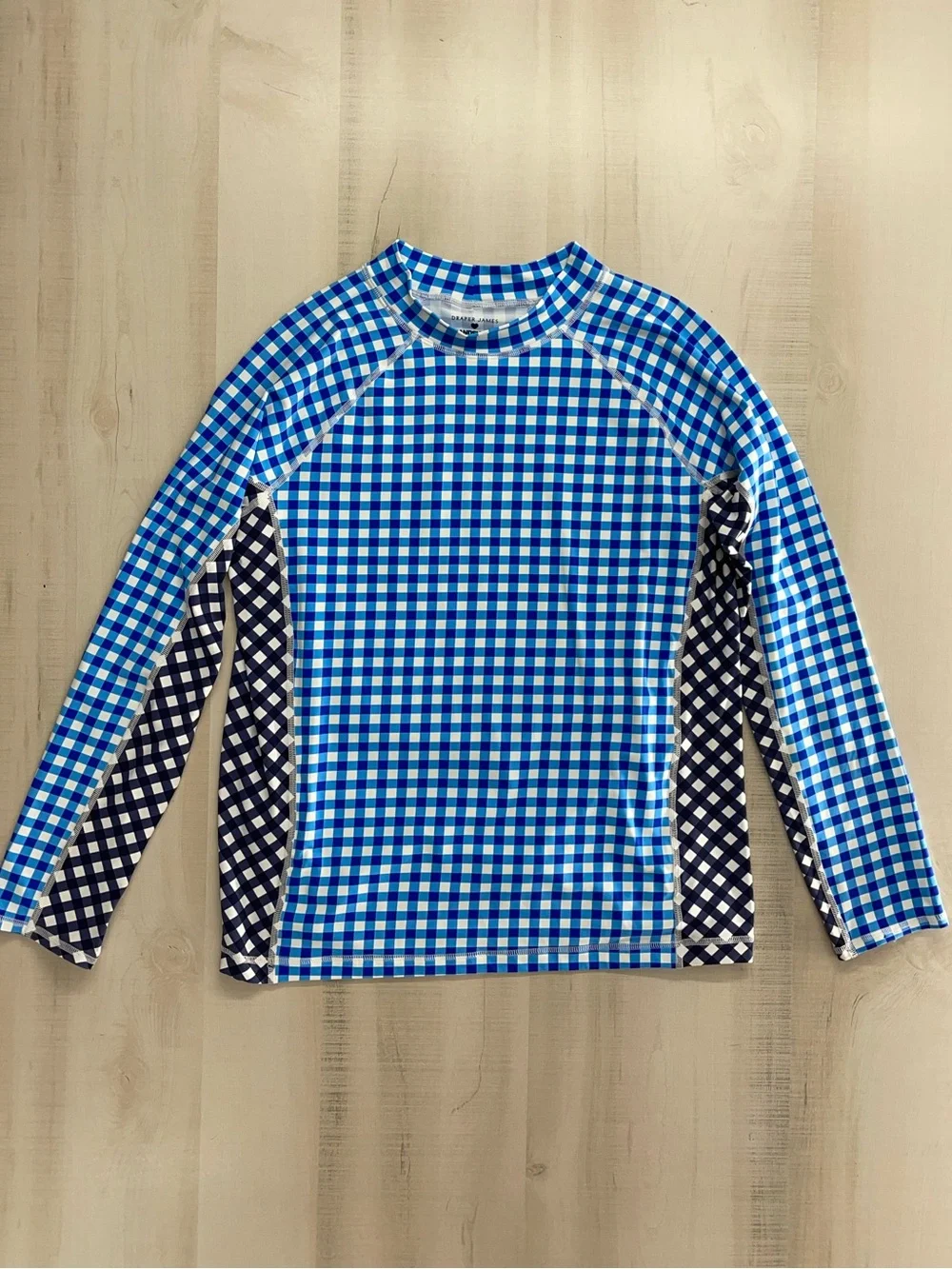 LANDS END x Draper James gingham plaid swim rash guard top blue navy XL
